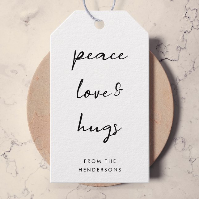 Étiquettes-cadeau Peace Love and Hugs Minimal Simple White Christmas (Créateur téléchargé)