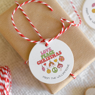 Étiquettes Cadeau Peace Love Christmas   Balise cadeau de vacances s