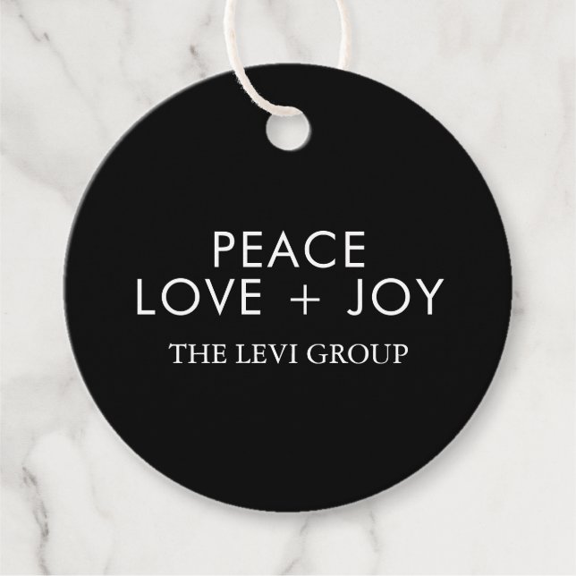 Étiquettes Cadeau Peace Love Joy Black White Noël Holiday (Devant)