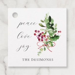 Étiquettes Cadeau Peace Love Joy Holly Berry Holiday