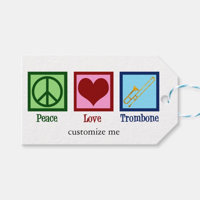 Étiquettes-cadeau Peace Love Trombone Player Cute Custom (Devant (Horizontal))