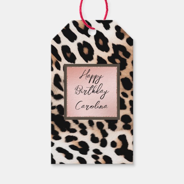 Étiquettes-cadeau Peach Black Cream Leopard (Devant)