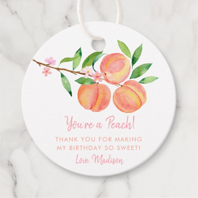 Étiquettes Cadeau Peach Blossom Merci d'anniversaire (Devant)