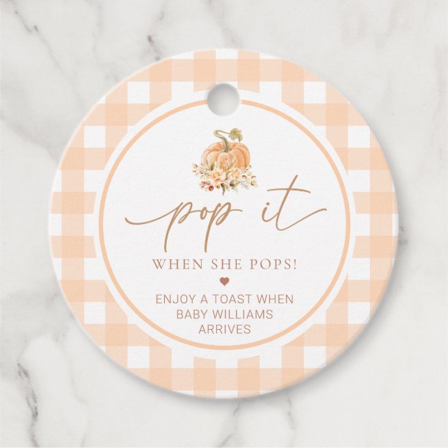 Étiquettes Cadeau Peach En vichy Citrouille Pop It When She Pops (Devant)