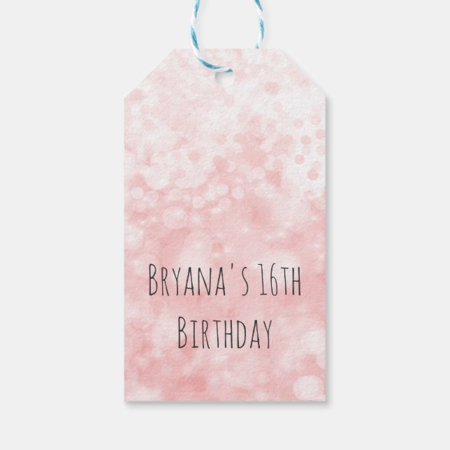 Étiquettes-cadeau Peach Pink Sparkle Glam Anniversaire Fête Favorise (Dos)