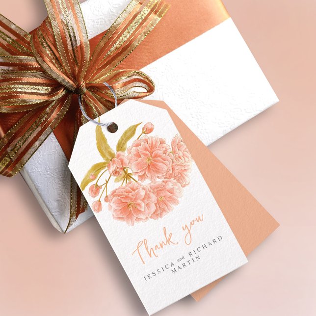 Étiquettes-cadeau Peach spring fleurs art mariage merci (Créateur téléchargé)