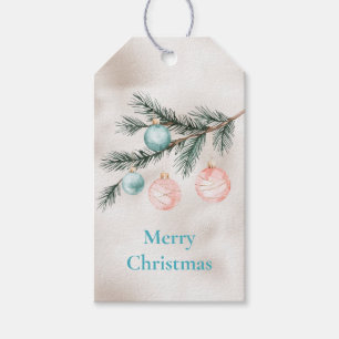 Étiquettes-cadeau Pearl Aqua Pink Christmas Tree Branch Ornements