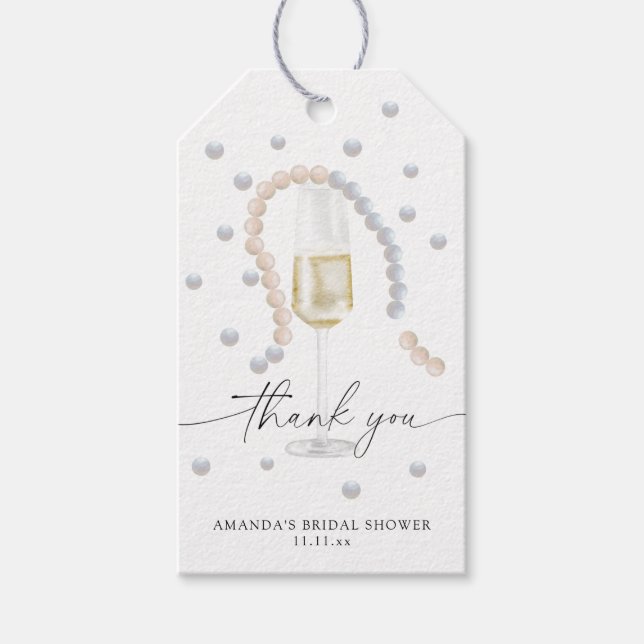 Étiquettes-cadeau Pearls & Prosecco - merci douche nuptiale (Devant)