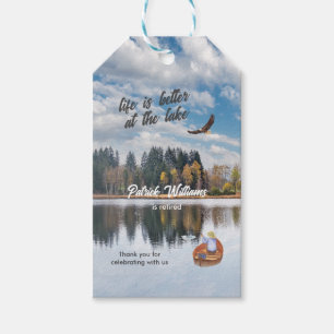 Étiquettes-cadeau Pêche à la retraite à l'aquarelle du lac