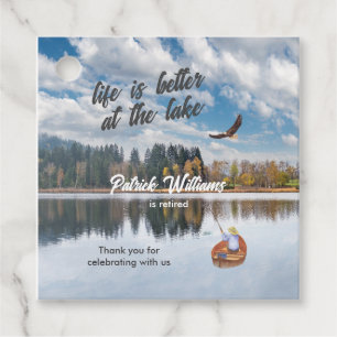 Étiquettes Cadeau Pêche à la retraite à l'aquarelle du lac