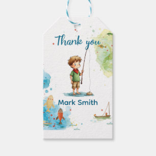 Étiquettes-cadeau Pêche Carte de remerciements avec Boy Fishing