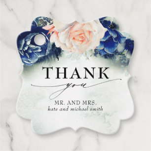 Étiquettes Cadeau Pêche et marine Fleurs bleues Merci Mariage