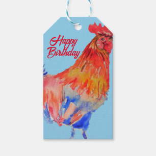 Étiquettes-cadeau Peinture aquarelle d'un coq rouge Art de poulet