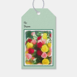 Étiquettes-cadeau Peinture Bouquet Rose - Jolie Art Fleur Originale