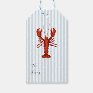Étiquettes-cadeau Peinture de homard Bleu Nautique Bleu Bande Côtièr