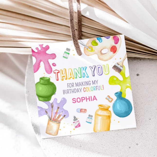 Étiquettes Cadeau Peinture de poterie Carré de fête d'anniversaire (Pottery Painting Birthday Party Square Favor Tags)