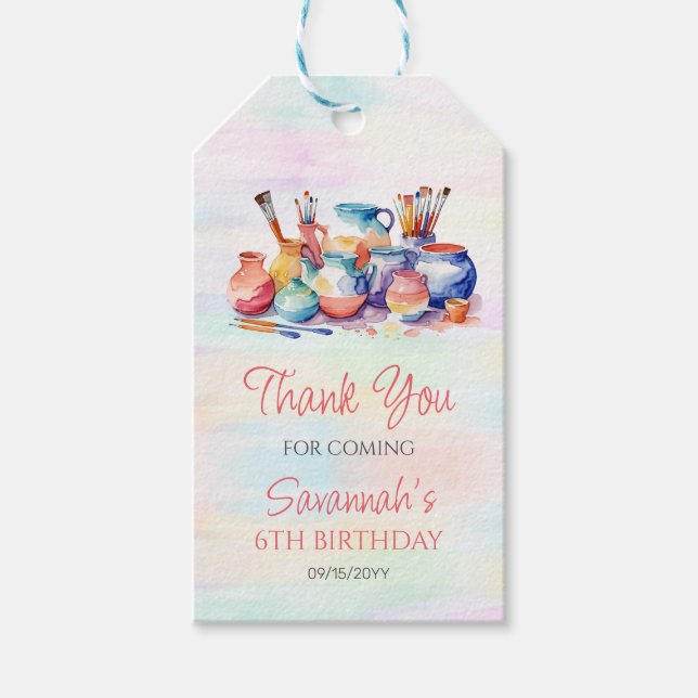 Étiquettes-cadeau Peinture de poterie fête d'anniversaire (Devant)