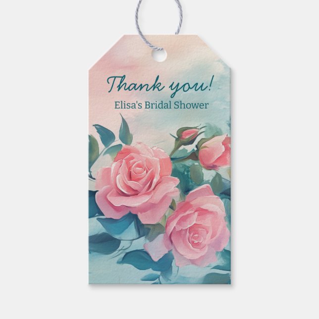 Étiquettes-cadeau Peinture de Roses Roses Fête de Mariée PERSONNALIS (Devant)