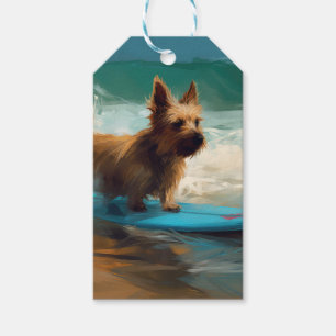 Étiquettes-cadeau Peinture de surf de plage de Terrier Australien