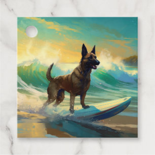 Étiquettes Cadeau Peinture de Surf sur Plage Malinois Belge