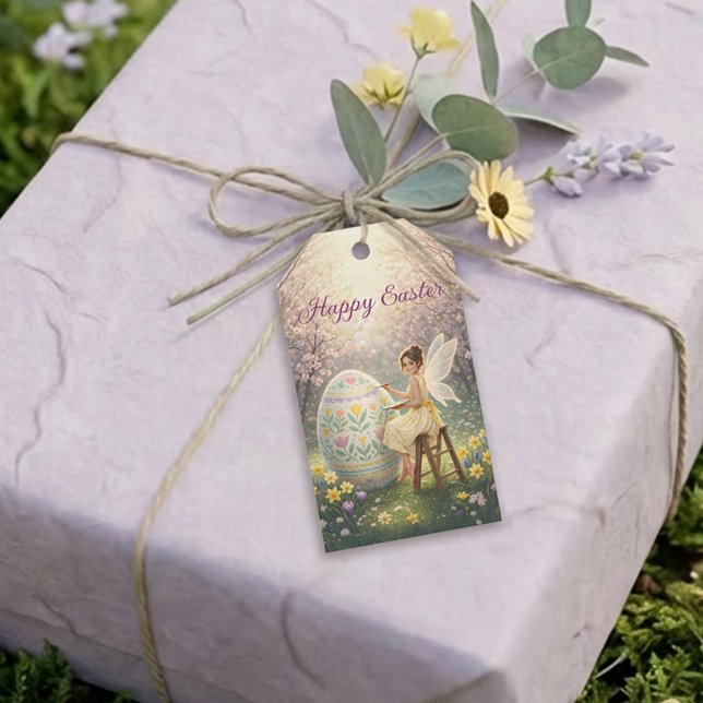 Étiquettes-cadeau Peinture d'œuf de Fée de Pâques Printemps (Créateur téléchargé)