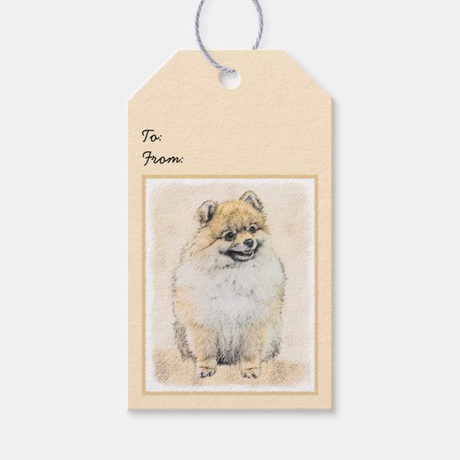 Étiquettes-cadeau Peinture Poméranienne (orange) - Art Chien origina (Devant)