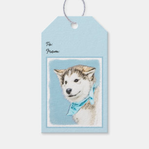 Étiquettes-cadeau Peinture Sibérienne Husky Puppy - Art Chien origin