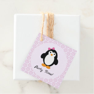 Étiquettes Cadeau Penguin, fille du temps de la fête