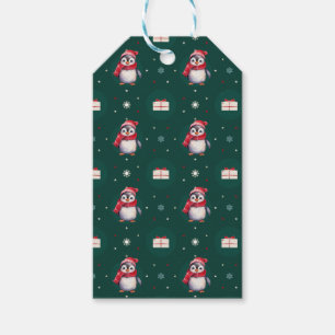 Étiquettes-cadeau Penguin Père Noël Green Joyeux Joyeux motif de Noë
