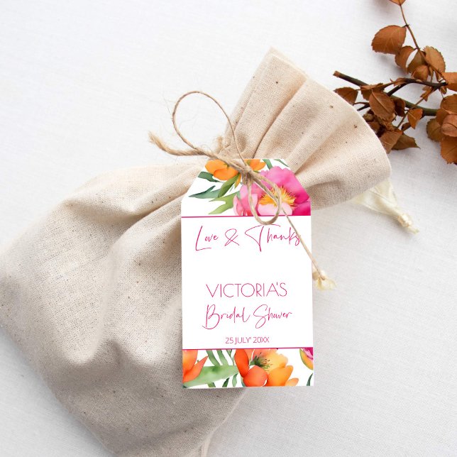 Étiquettes-cadeau Peoné rose orange élégant douche de nage faveur (Pink orange peonies elegant bridal shower thank you favor gift tags bold bright summer spring colors)