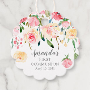 Étiquettes Cadeau Peonies Rose Floral Première sainte communion