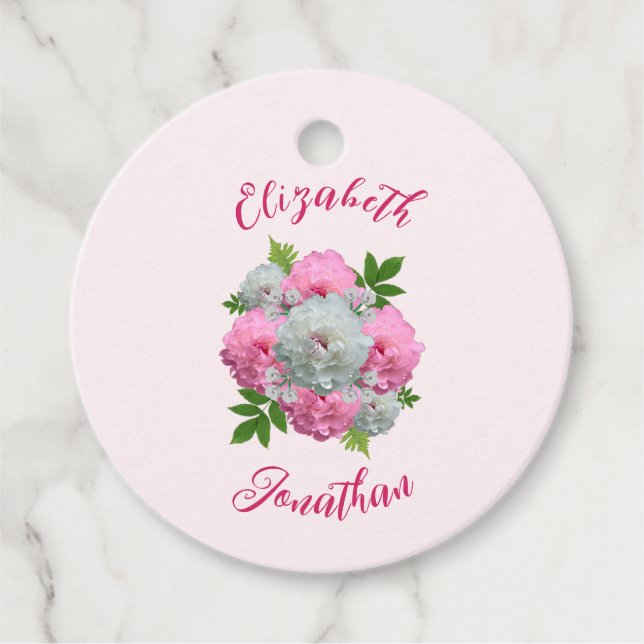 Étiquettes Cadeau Peony Bouquet Mariage (Devant)