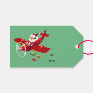 Étiquettes-cadeau Père Noël Animé et son avion