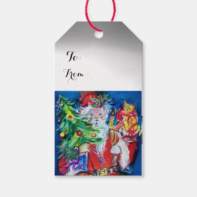ÉTIQUETTES-CADEAU PÈRE NOËL AVEC ARBRE DE NOËL ET CADEAUX (Devant)