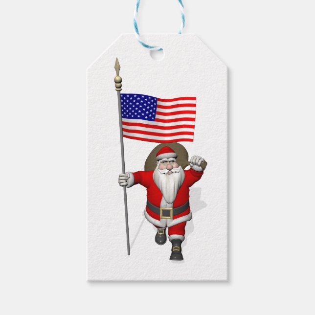 Étiquettes-cadeau Père Noël Avec Drapeau Des Etats-Unis (Devant)