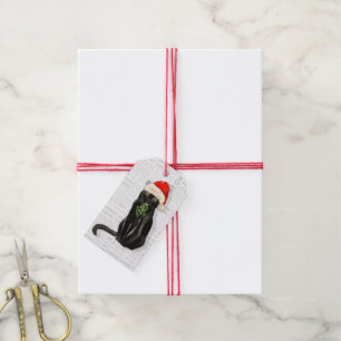 Étiquettes-cadeau Père Noël Black Bombay Chat Noël