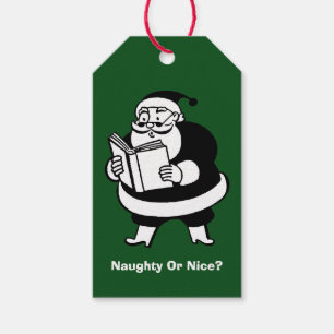 Étiquettes-cadeau Père Noël de lecture noir et blanc vintage sur l
