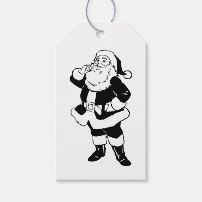 Étiquettes-cadeau Père Noël de Noël noir et blanc (Devant)