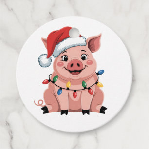 Étiquettes Cadeau Père Noël de Noël pour cochon Chapeau de Noël Vaca