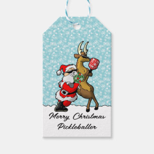Étiquettes-cadeau Père Noël de Pickleball et Reindeer le mâcher
