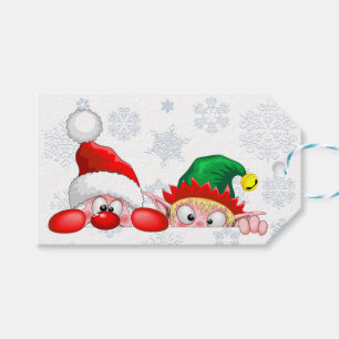 Étiquettes-cadeau Père Noël et Elf Cute et drôle Caractères Pékin