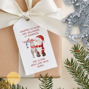 Étiquettes-cadeau Père Noël et Reindeer Kids Noël personnalisé