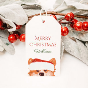 Étiquettes-cadeau Père Noël Orange Corgi Joyeux Noël