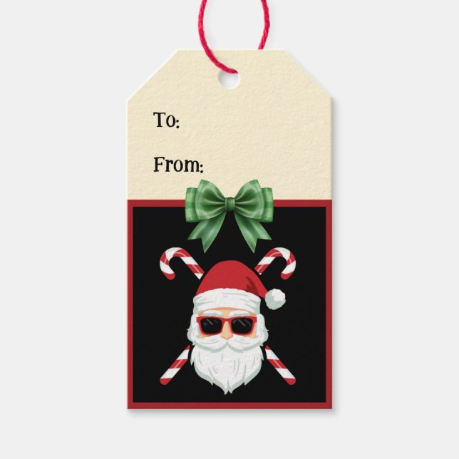 Étiquettes-cadeau Père Noël personnalisée avec cannes croisées voeux (Devant)