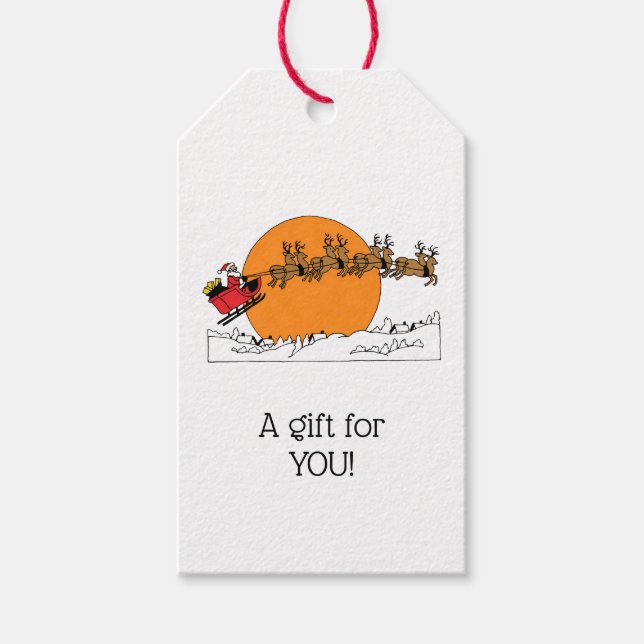 Étiquettes-cadeau Père Noël Reindeer Sur La Neige Couverte Ville Lun (Devant)