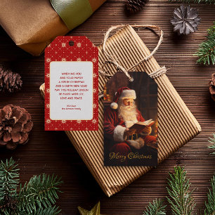 Étiquettes-cadeau Père Noël vintage Lecture d'un livre