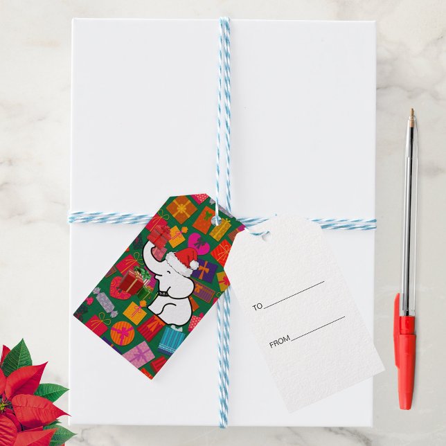 Étiquettes-cadeau Père Noël White Elephant Motif cadeau de Noël (Santa White Elephant Christmas Gift Pattern Gift Tags)