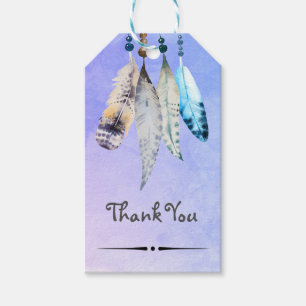 Étiquettes-cadeau Perles d'aquarelle 'n Plumes Merci