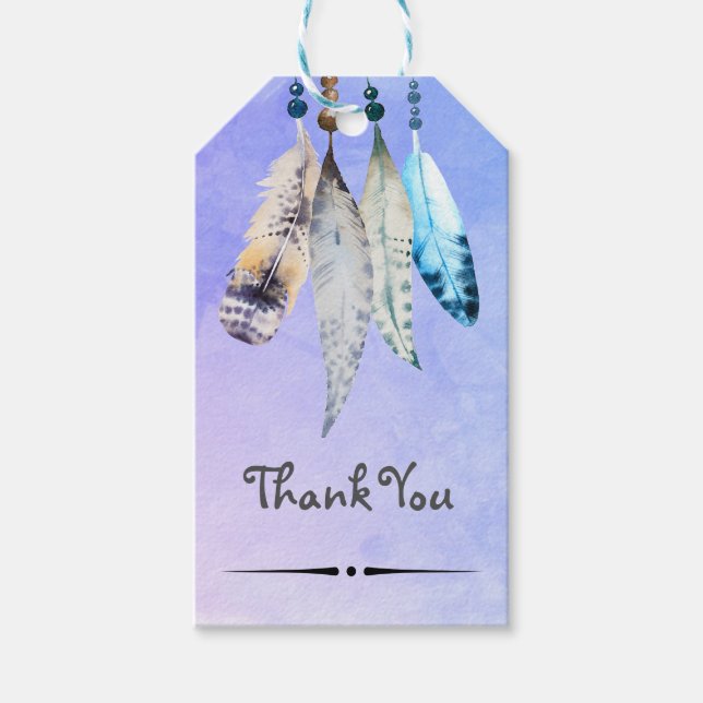 Étiquettes-cadeau Perles d'aquarelle 'n Plumes Merci (Devant)