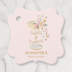 Étiquettes Cadeau Perles Élégantes et Rose Prosecco